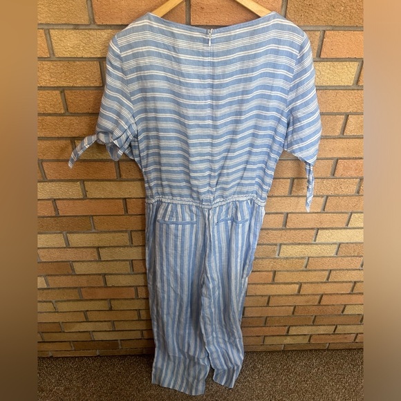 Lauren Ralph Lauren Blue & White Striped 100% Linen Wife Leg Jumpsuit Size 10 - Picture 5 of 7